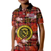 Hawaii State Kid Polo Shirt Tropical Flowers Mix Tartan Red Version LT14 Kid Red - Polynesian Pride