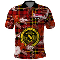 Hawaii State Polo Shirt Tropical Flowers Mix Tartan Red Version LT14 Red - Polynesian Pride