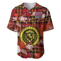 (Custom Personalised) Hawaii State Baseball Jersey Tropical Flowers Mix Tartan Red Version LT14 - Polynesian Pride