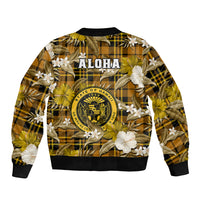 Hawaii State Bomber Jacket Tropical Flowers Mix Tartan Gold Version LT14 - Polynesian Pride