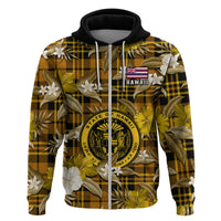 Custom Hawaii State Hoodie Tropical Flowers Mix Tartan Gold Version LT14 - Polynesian Pride