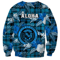 Hawaii State Sweatshirt Tropical Flowers Mix Tartan Blue Version LT14 - Polynesian Pride