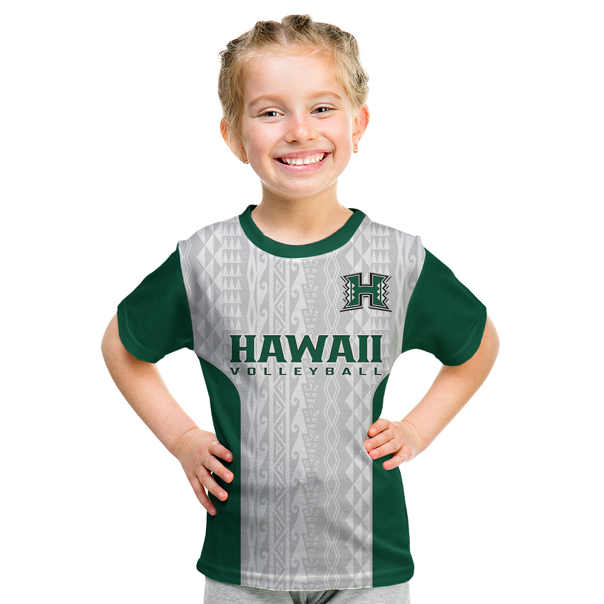 (Custom Text And Number) Hawaii Volleyball Kid T Shirt Hawaiian Kakau White Style LT14 Youth XL Size14 - Polynesian Pride