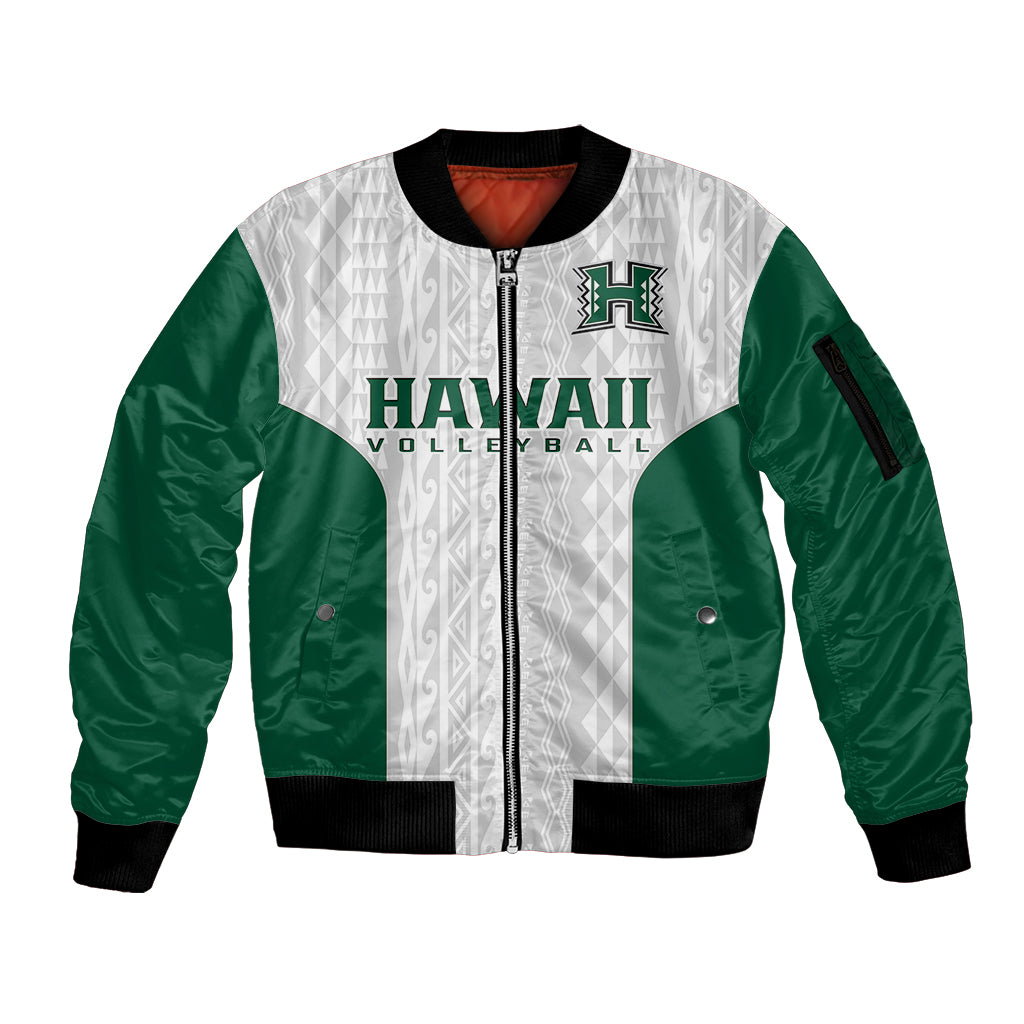 (Custom Text And Number) Hawaii Volleyball Sleeve Zip Bomber Jacket Hawaiian Kakau White Style LT14 Unisex White - Polynesian Pride