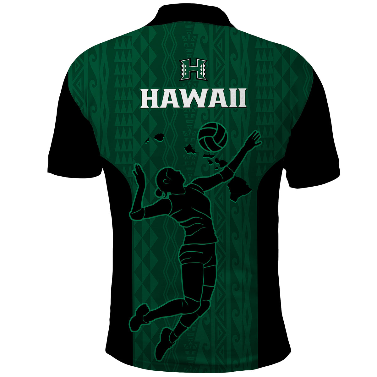 Hawaii Volleyball Polo Shirt Hawaiian Kakau Green Style LT14 - Polynesian Pride