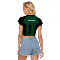 Hawaii Volleyball Raglan Cropped T Shirt Hawaiian Kakau Green Style LT14 - Polynesian Pride