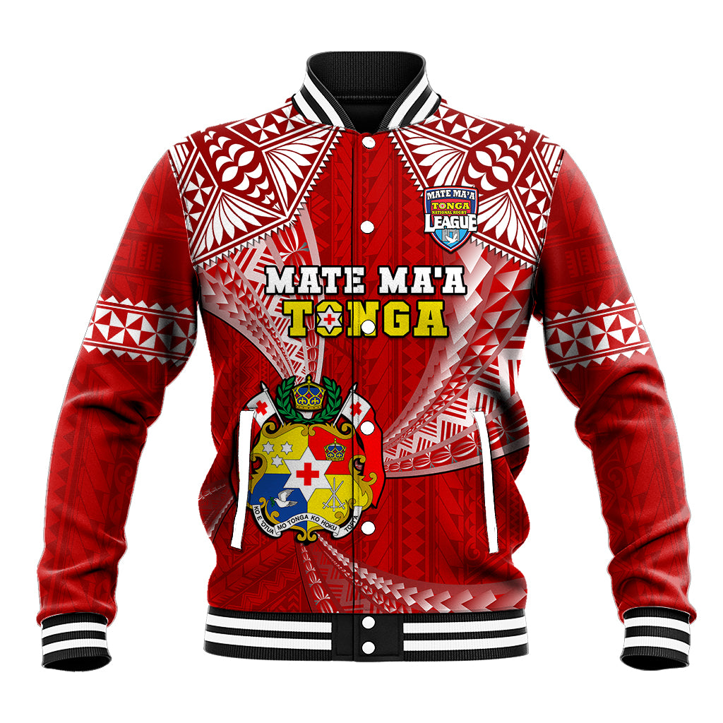 Tonga Rugby Baseball Jacket Mate Maa Tonga Pacific Tongan Ngatu LT14 Unisex Red - Polynesian Pride