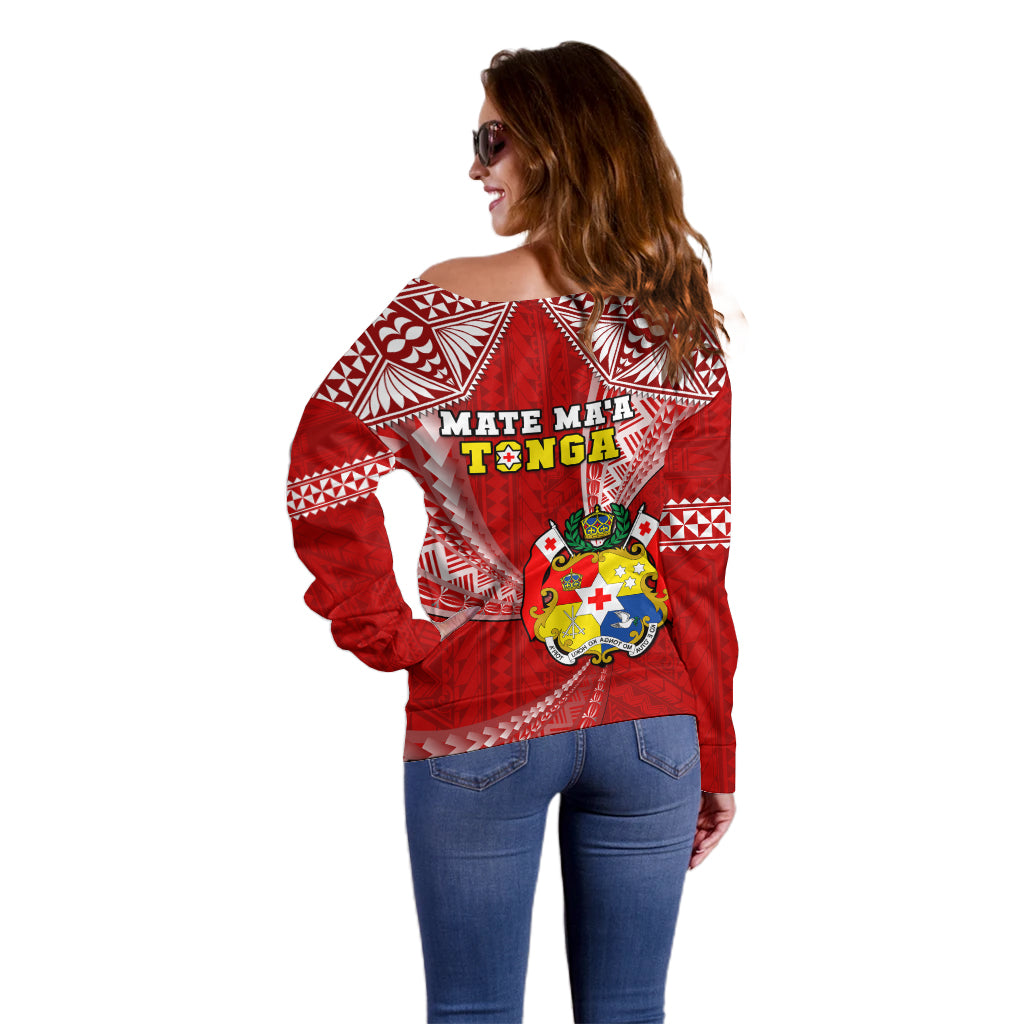 Tonga Rugby Off Shoulder Sweater Mate Maa Tonga Pacific Tongan Ngatu LT14 - Polynesian Pride