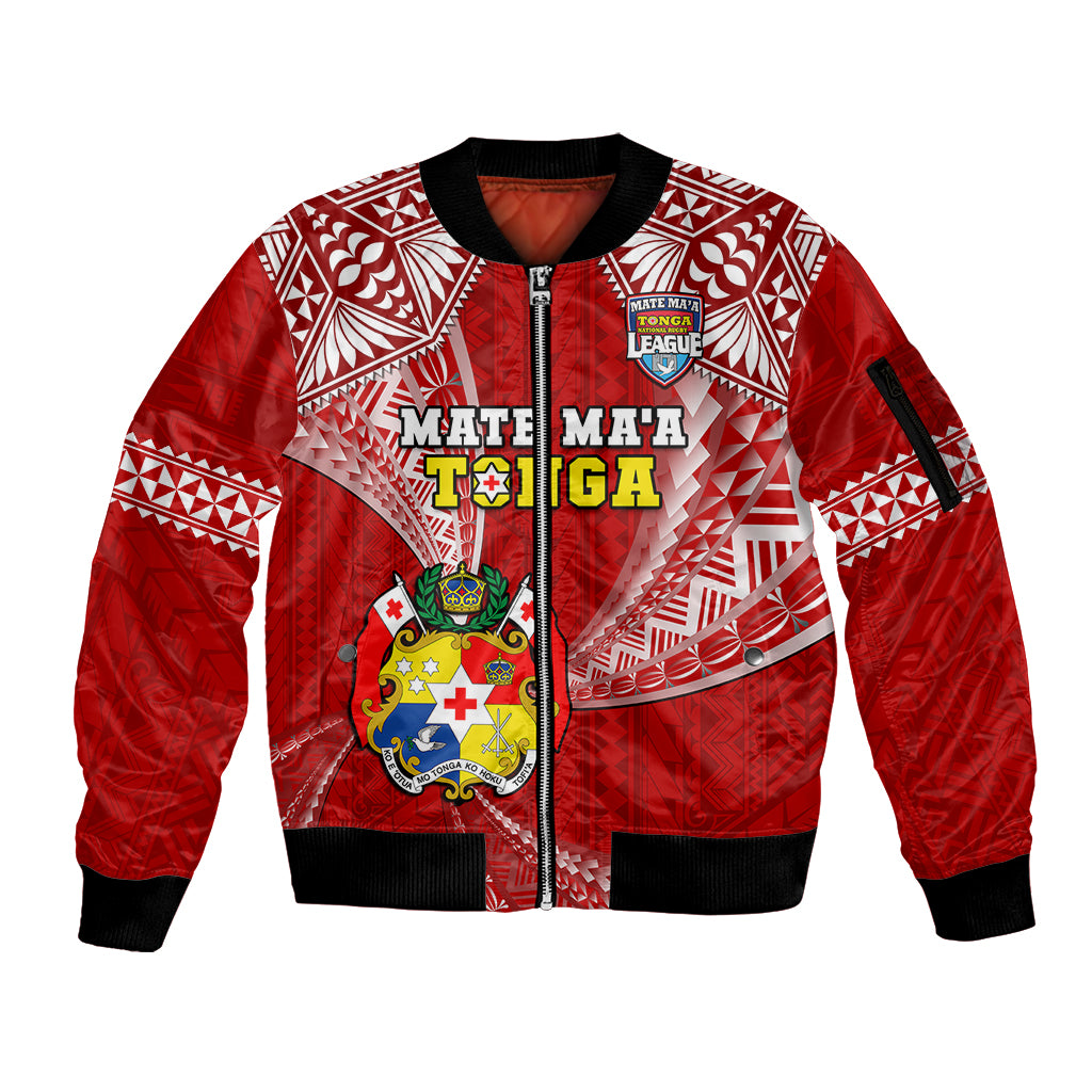 Tonga Rugby Sleeve Zip Bomber Jacket Mate Maa Tonga Pacific Tongan Ngatu LT14 Unisex Red - Polynesian Pride