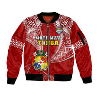 Tonga Rugby Sleeve Zip Bomber Jacket Mate Maa Tonga Pacific Tongan Ngatu LT14 Unisex Red - Polynesian Pride