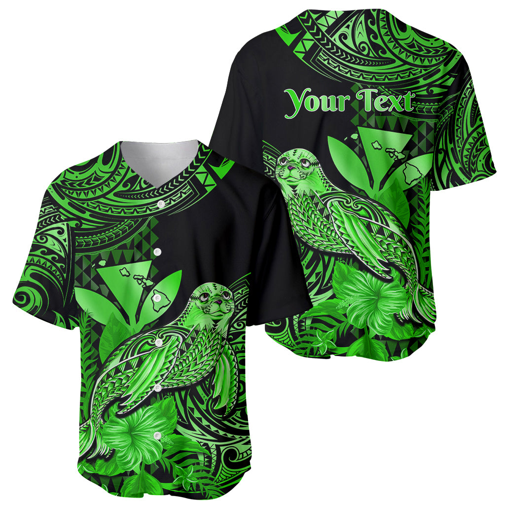 (Custom Personalised) Hawaii Monk Seal Baseball Jersey Polynesian Kakau With Kanaka Green LT14 Green - Polynesian Pride