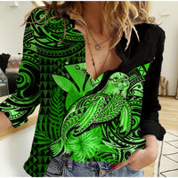 (Custom Personalised) Hawaii Monk Seal Women Casual Shirt Polynesian Kakau With Kanaka Green LT14 Female Green - Polynesian Pride
