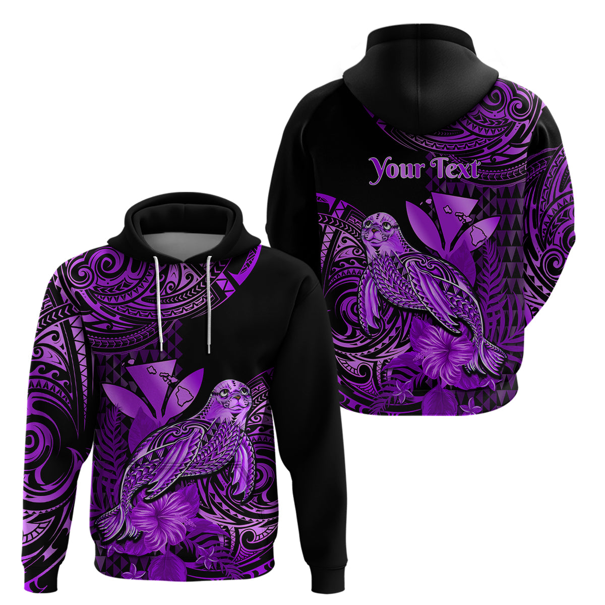 Custom Hawaii Monk Seal Hoodie Polynesian Kakau With Kanaka Purple LT14 Pullover Hoodie Purple - Polynesian Pride