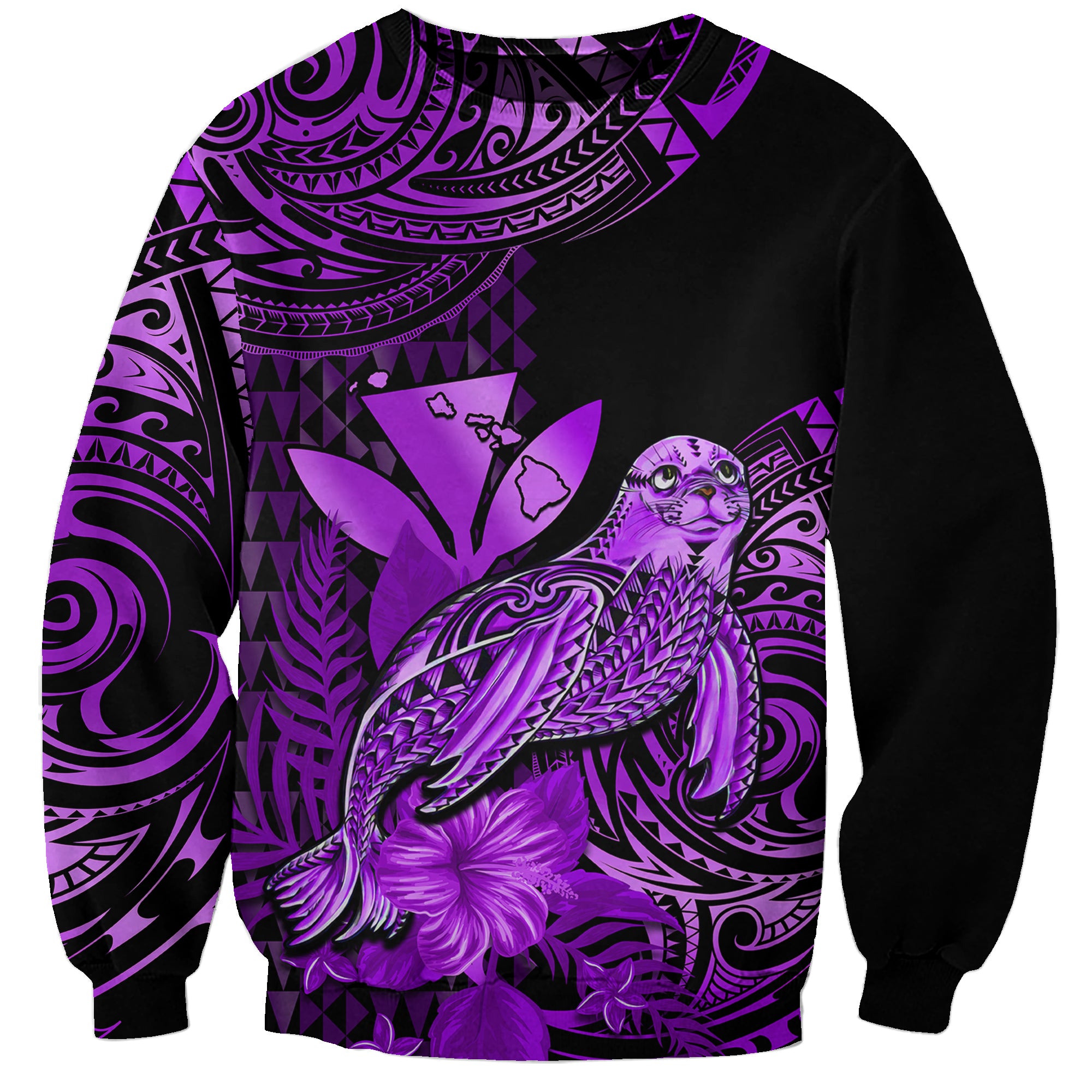 (Custom Personalised) Hawaii Monk Seal Sweatshirt Polynesian Kakau With Kanaka Purple LT14 Unisex Purple - Polynesian Pride