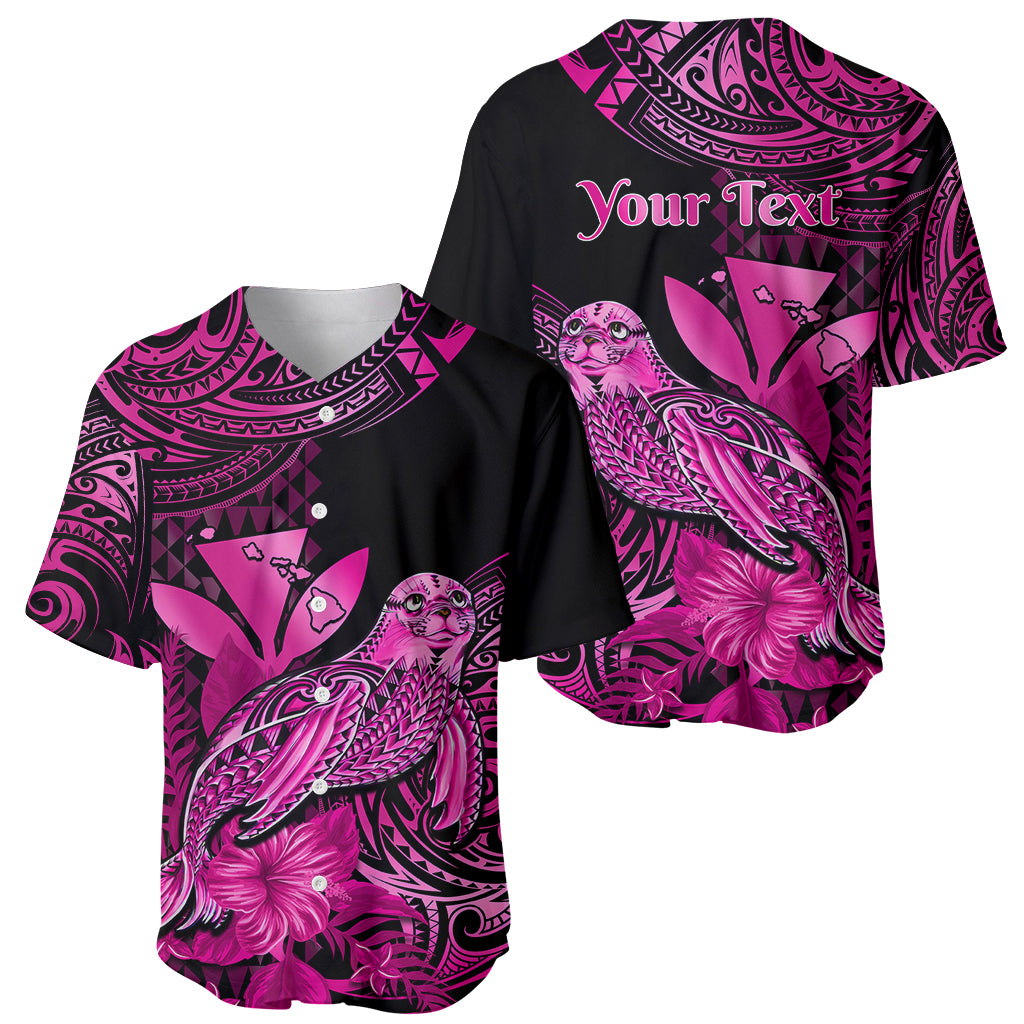 (Custom Personalised) Hawaii Monk Seal Baseball Jersey Polynesian Kakau With Kanaka Pink LT14 Pink - Polynesian Pride