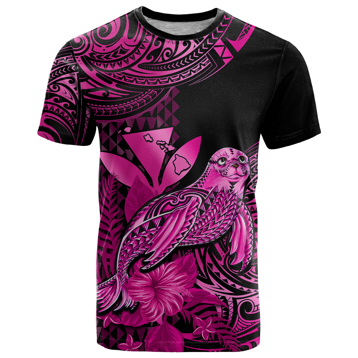 Custom Hawaii Monk Seal T Shirt Polynesian Kakau With Kanaka Pink LT14 Pink - Polynesian Pride