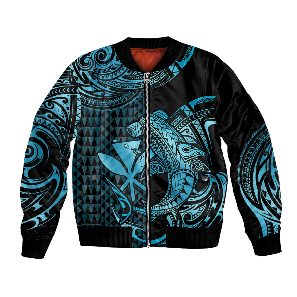 (Custom Personalised) Hawaii Hammerhead Shark Bomber Jacket Polynesian Kakau With Kanaka Turquoise LT14 Unisex Turquoise - Polynesian Pride