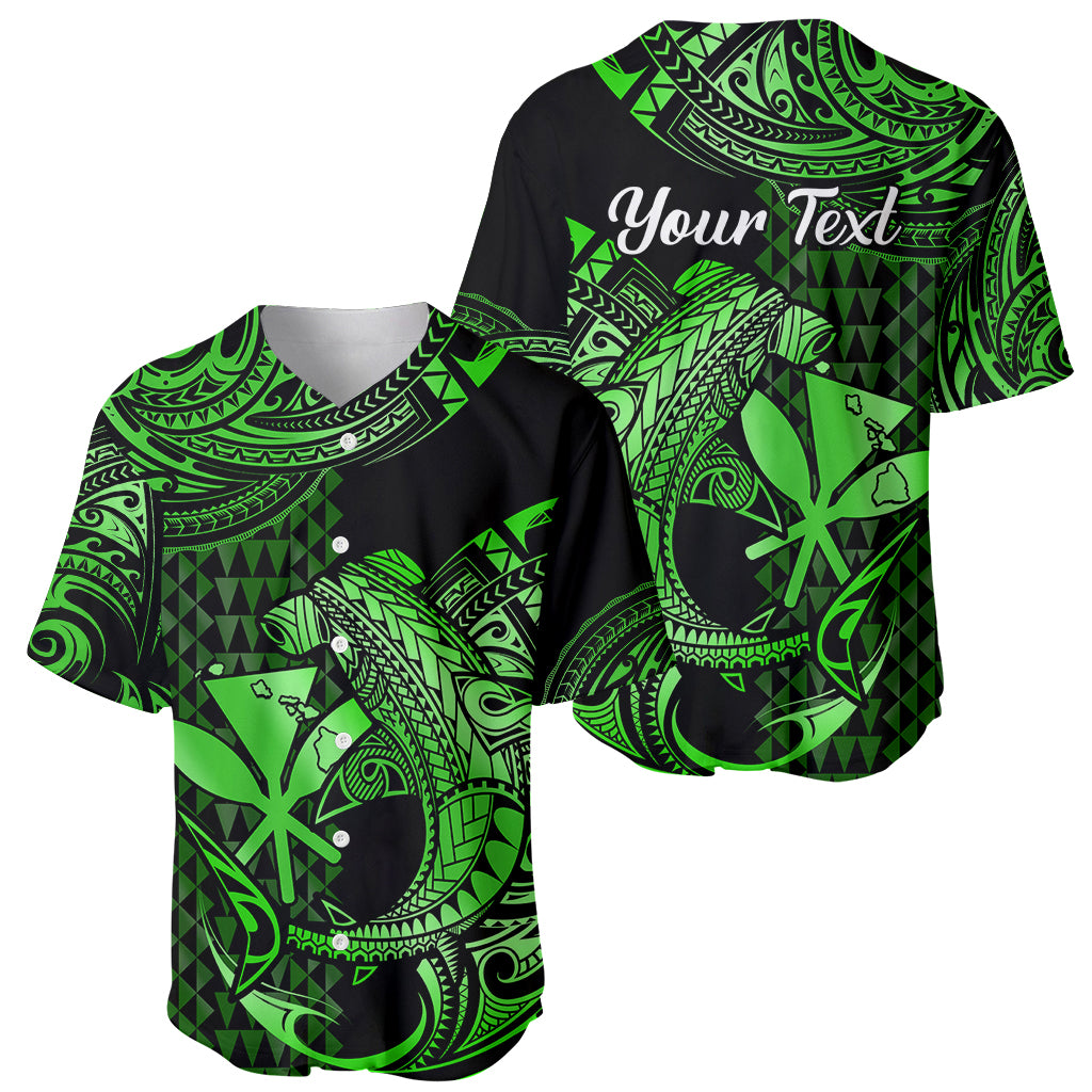 (Custom Personalised) Hawaii Hammerhead Shark Baseball Jersey Polynesian Kakau With Kanaka Green LT14 Green - Polynesian Pride