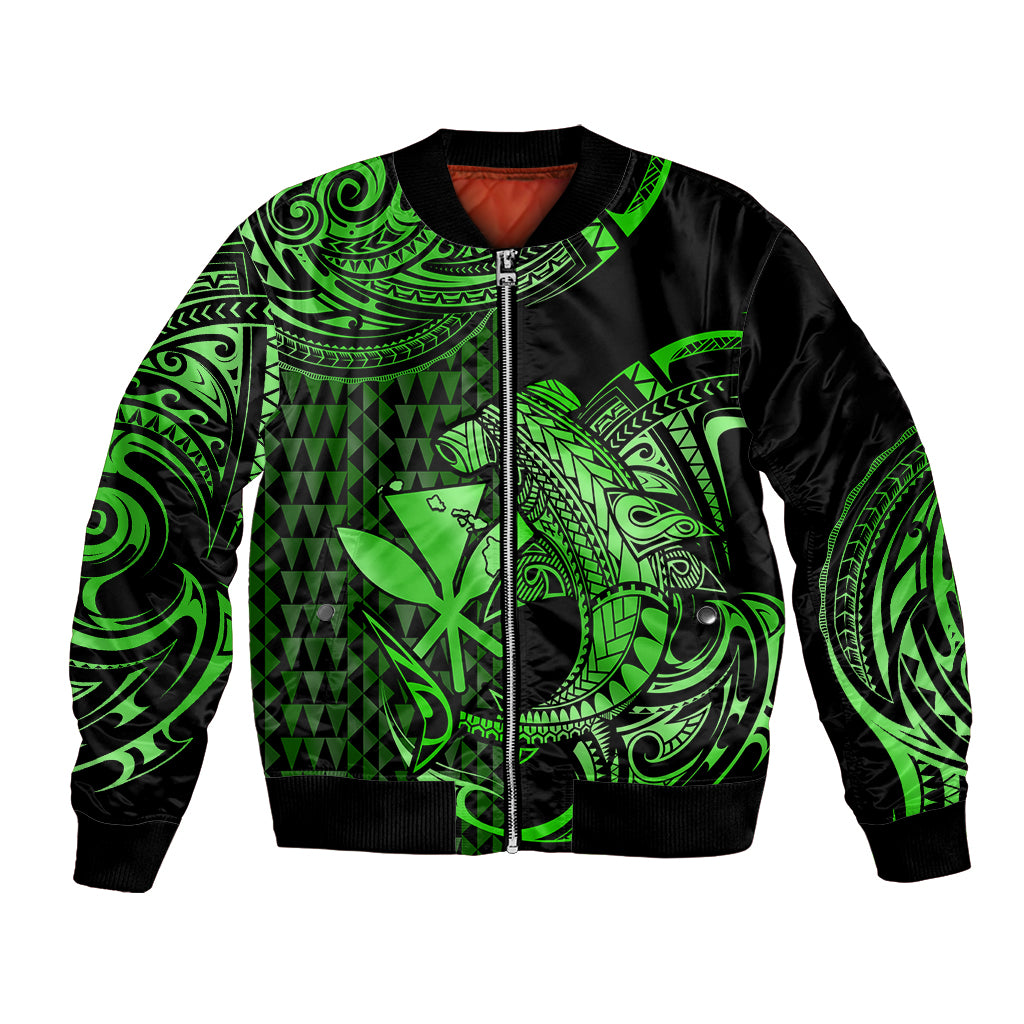 (Custom Personalised) Hawaii Hammerhead Shark Bomber Jacket Polynesian Kakau With Kanaka Green LT14 Unisex Green - Polynesian Pride