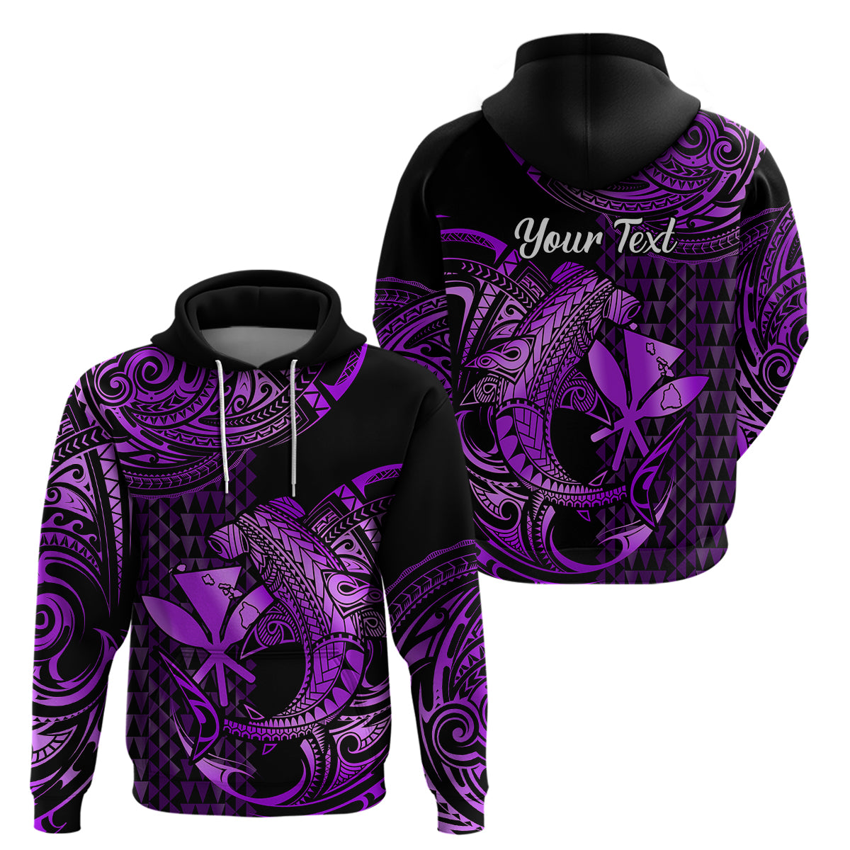 Custom Hawaii Hammerhead Shark Hoodie Polynesian Kakau With Kanaka Purple LT14 Pullover Hoodie Purple - Polynesian Pride