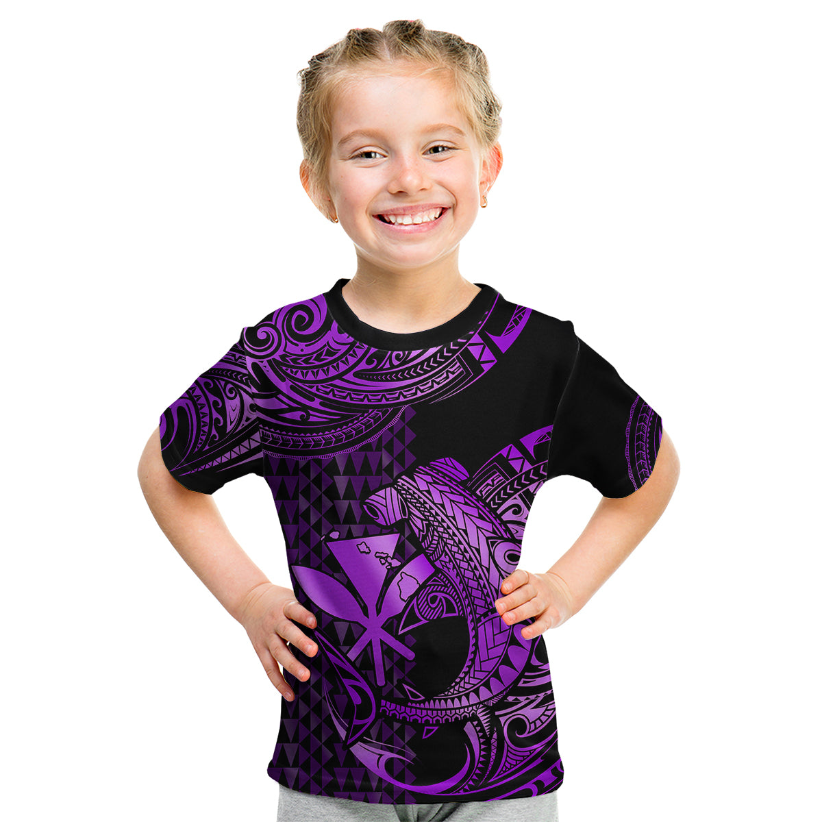 (Custom Personalised) Hawaii Hammerhead Shark Kid T Shirt Polynesian Kakau With Kanaka Purple LT14 Youth XL Size14 - Polynesian Pride