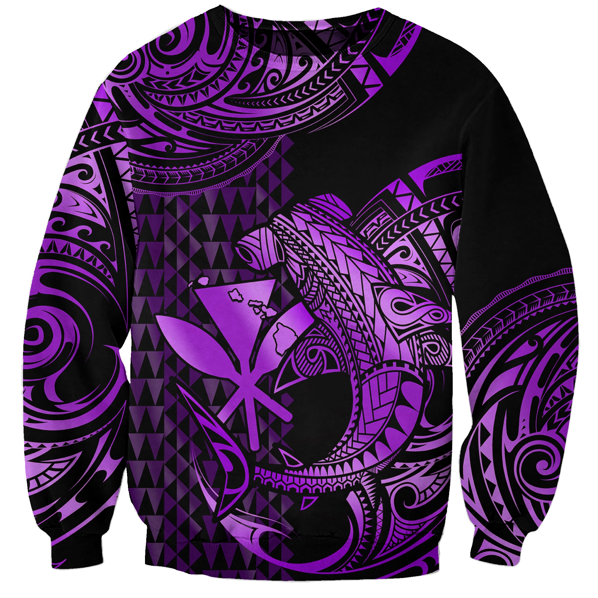 (Custom Personalised) Hawaii Hammerhead Shark Sweatshirt Polynesian Kakau With Kanaka Purple LT14 Unisex Purple - Polynesian Pride