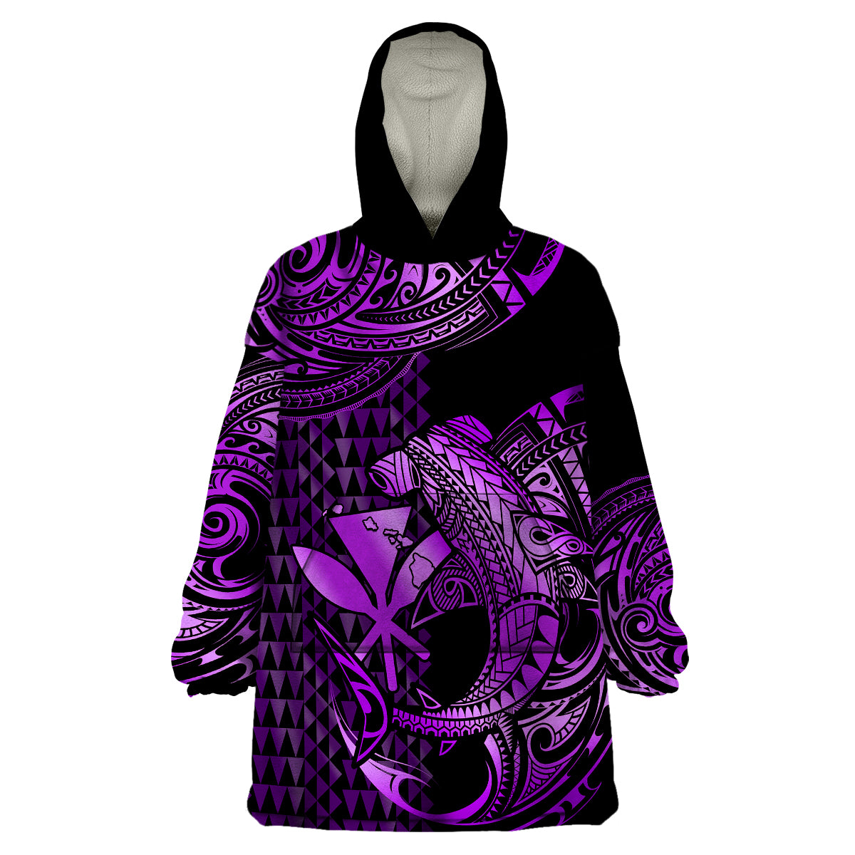 (Custom Personalised) Hawaii Hammerhead Shark Wearable Blanket Hoodie Polynesian Kakau With Kanaka Purple LT14 Unisex One Size - Polynesian Pride