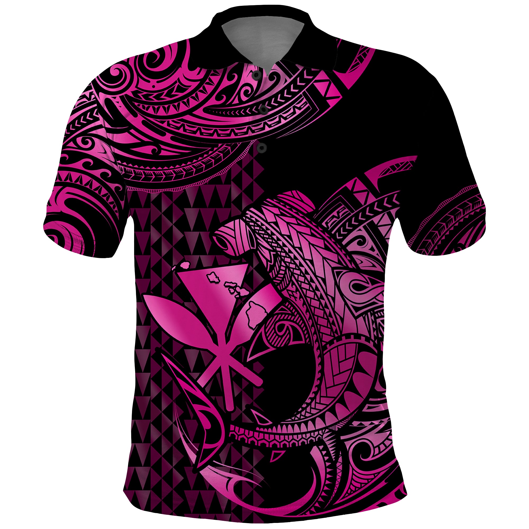 Custom Hawaii Hammerhead Shark Polo Shirt Polynesian Kakau With Kanaka Pink LT14 Pink - Polynesian Pride