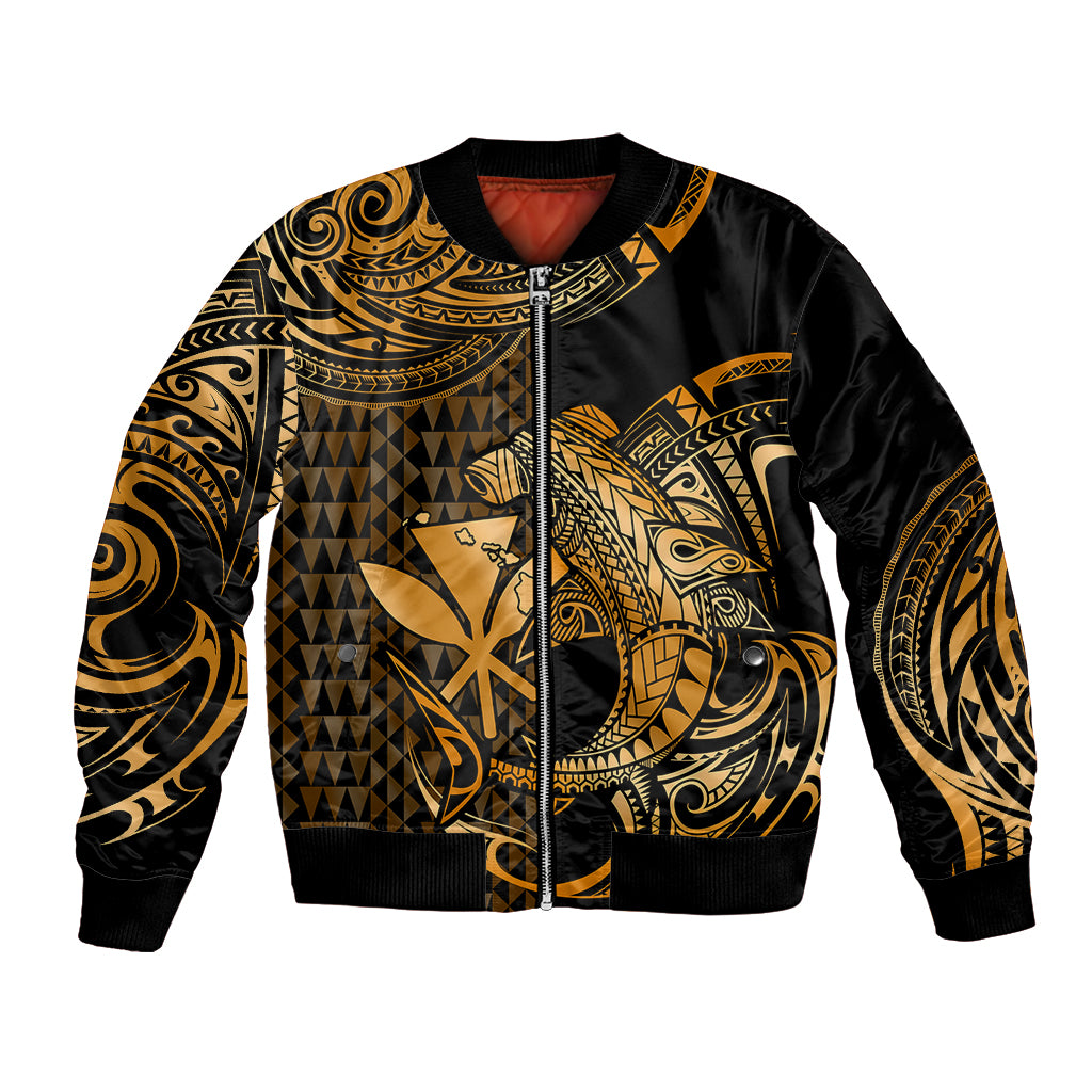 (Custom Personalised) Hawaii Hammerhead Shark Bomber Jacket Polynesian Kakau With Kanaka Gold LT14 Unisex Gold - Polynesian Pride