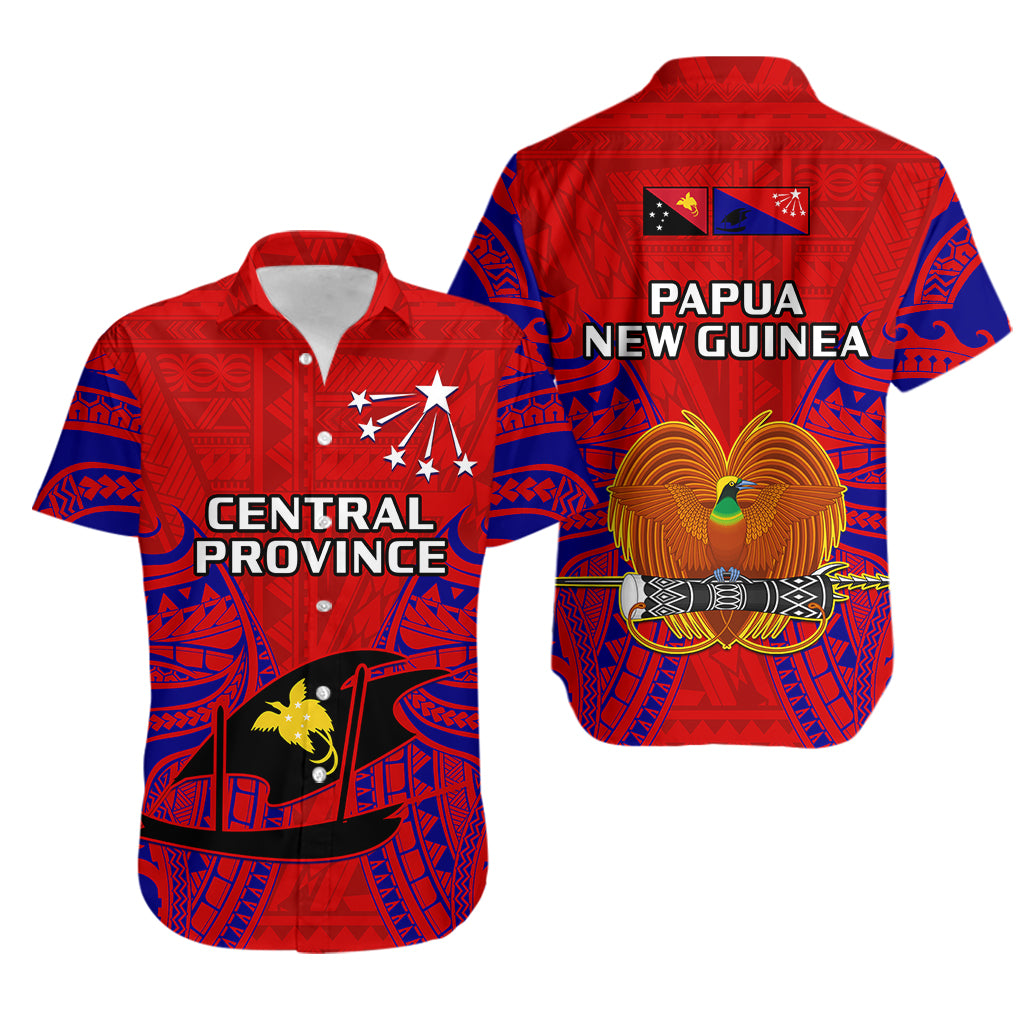 Papua New Guinea Hawaiian Shirt Central Province Mix Coat Of Arms Polynesian Art LT14 Red - Polynesian Pride