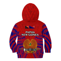 Papua New Guinea Kid Hoodie Central Province Mix Coat Of Arms Polynesian Art LT14 Zip Hoodie Red - Polynesian Pride