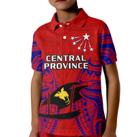 Papua New Guinea Kid Polo Shirt Central Province Mix Coat Of Arms Polynesian Art LT14 Kid Red - Polynesian Pride