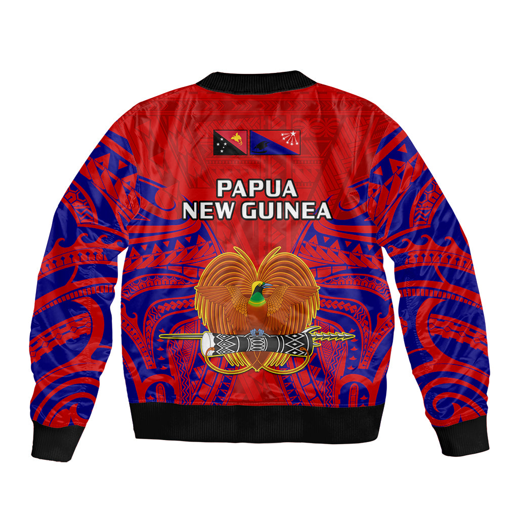 Papua New Guinea Sleeve Zip Bomber Jacket Central Province Mix Coat Of Arms Polynesian Art LT14 - Polynesian Pride