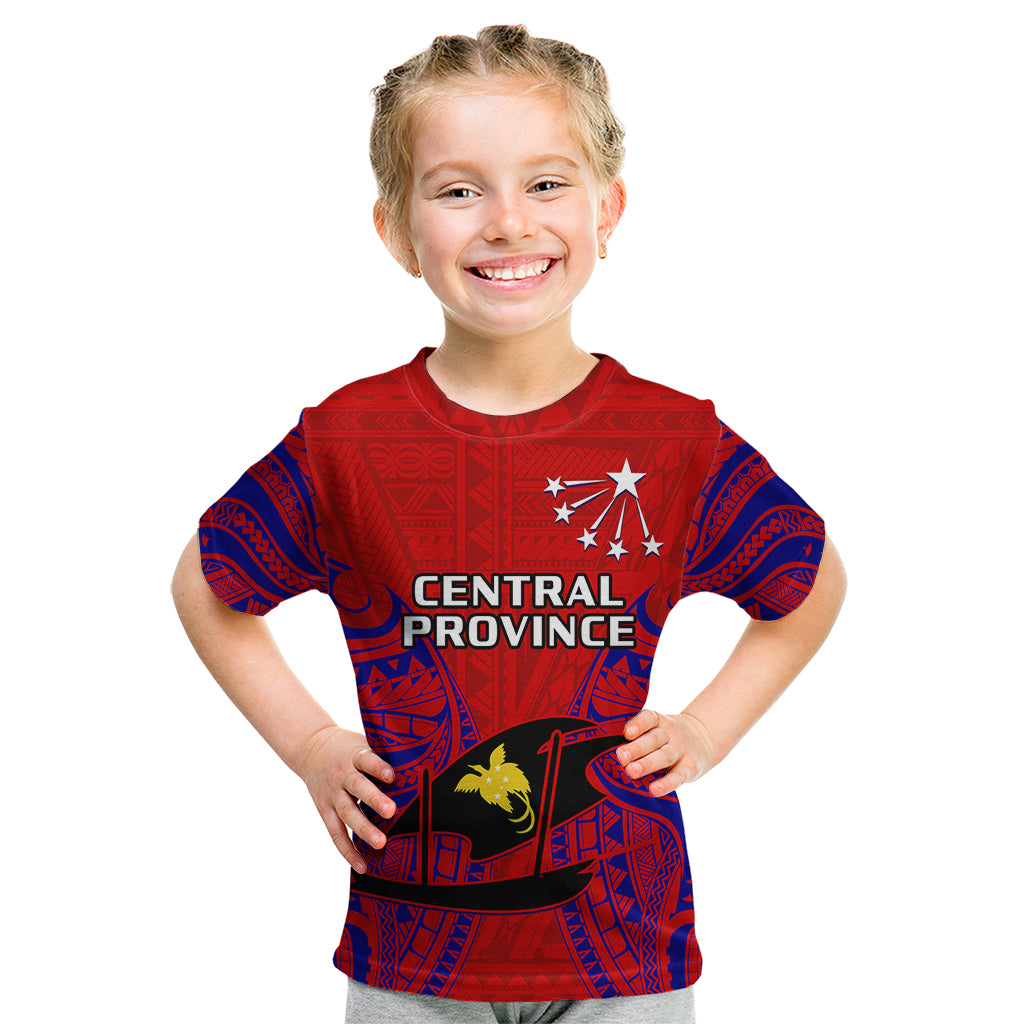 (Custom Personalised) Papua New Guinea Kid T Shirt Central Province Mix Coat Of Arms Polynesian Art LT14 - Polynesian Pride