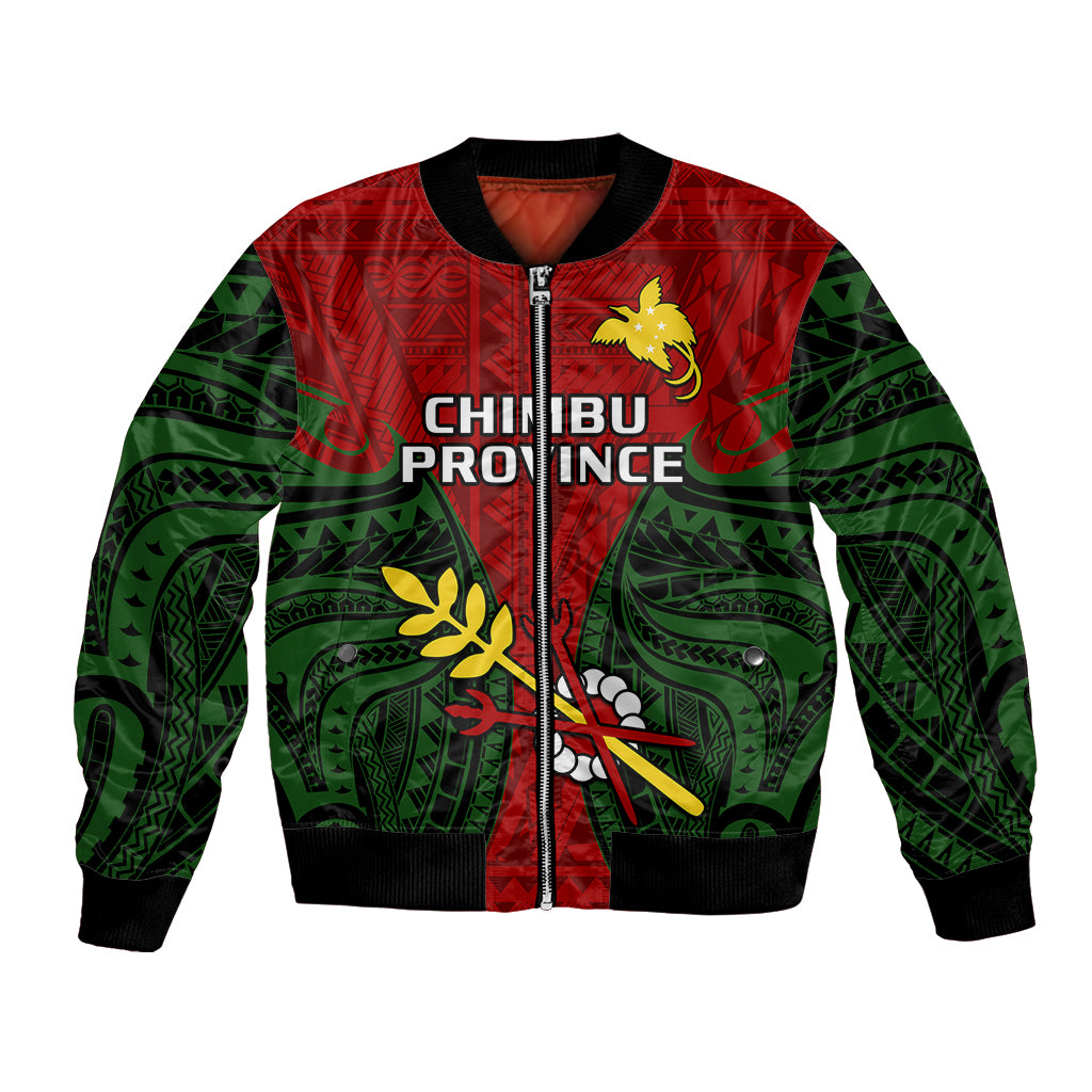 Papua New Guinea Bomber Jacket Chimbu Province Mix Coat Of Arms Polynesian Art LT14 Unisex Red - Polynesian Pride