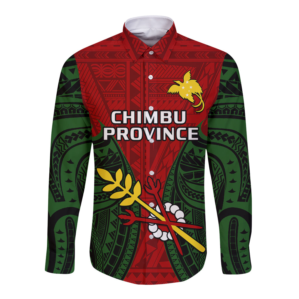 (Custom Personalised) Papua New Guinea Long Sleeve Button Shirt Chimbu Province Mix Coat Of Arms Polynesian Art LT14 Unisex Red - Polynesian Pride