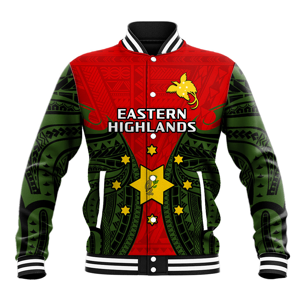 Papua New Guinea Baseball Jacket Eastern Highlands Province Mix Coat Of Arms Polynesian Art LT14 Unisex Red - Polynesian Pride