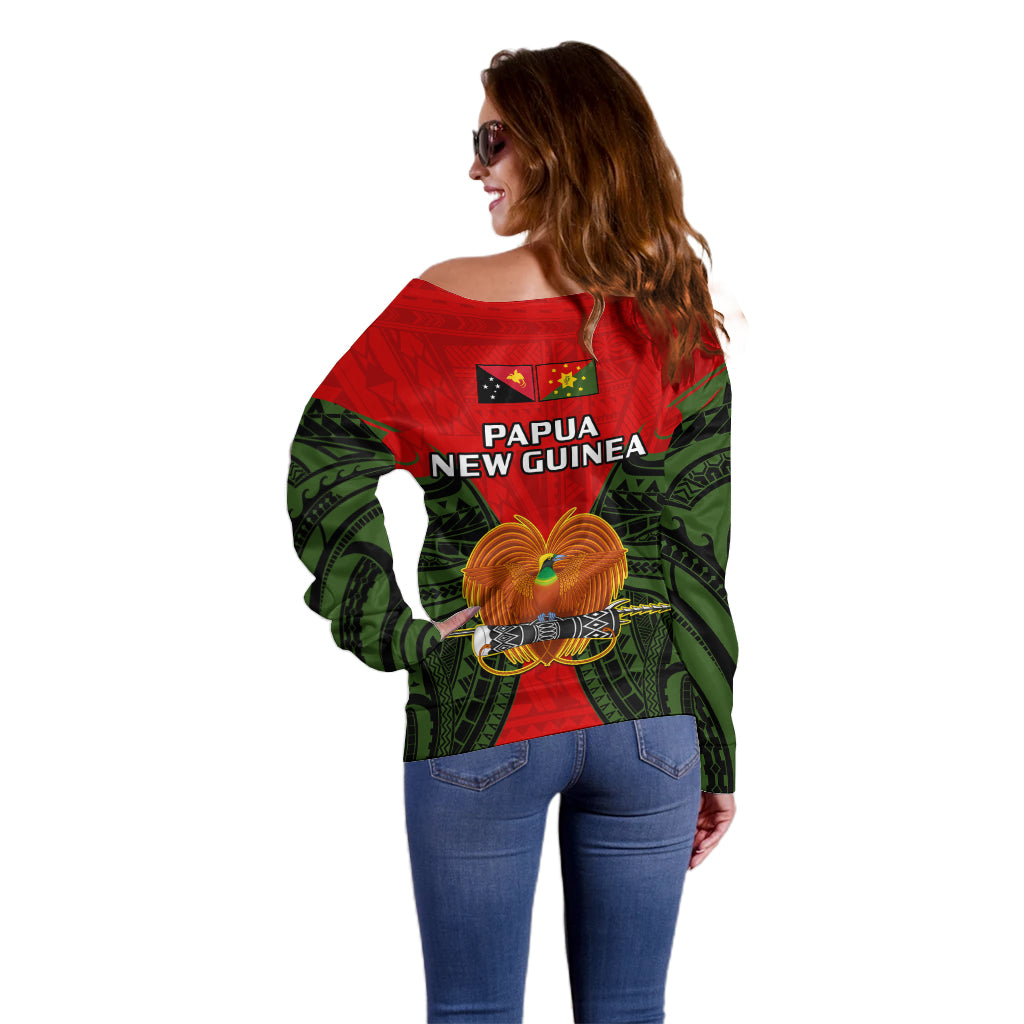 Papua New Guinea Off Shoulder Sweater Eastern Highlands Province Mix Coat Of Arms Polynesian Art LT14 - Polynesian Pride