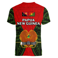 Papua New Guinea Women V Neck T Shirt Eastern Highlands Province Mix Coat Of Arms Polynesian Art LT14 - Polynesian Pride