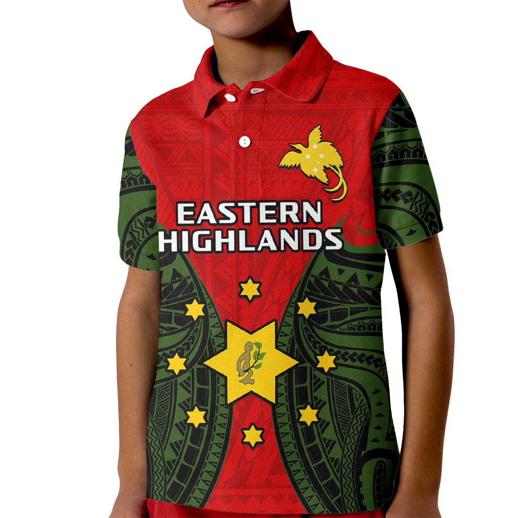 (Custom Personalised) Papua New Guinea Kid Polo Shirt Eastern Highlands Province Mix Coat Of Arms Polynesian Art LT14 Kid Red - Polynesian Pride