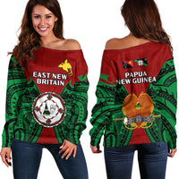 Papua New Guinea Off Shoulder Sweater East New Britain Province Mix Coat Of Arms Polynesian Art LT14 Women Red - Polynesian Pride