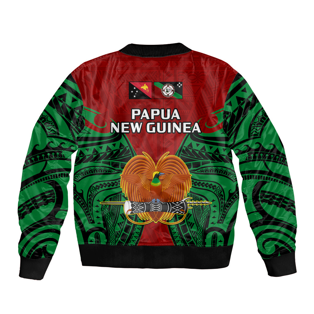 Papua New Guinea Sleeve Zip Bomber Jacket East New Britain Province Mix Coat Of Arms Polynesian Art LT14 - Polynesian Pride