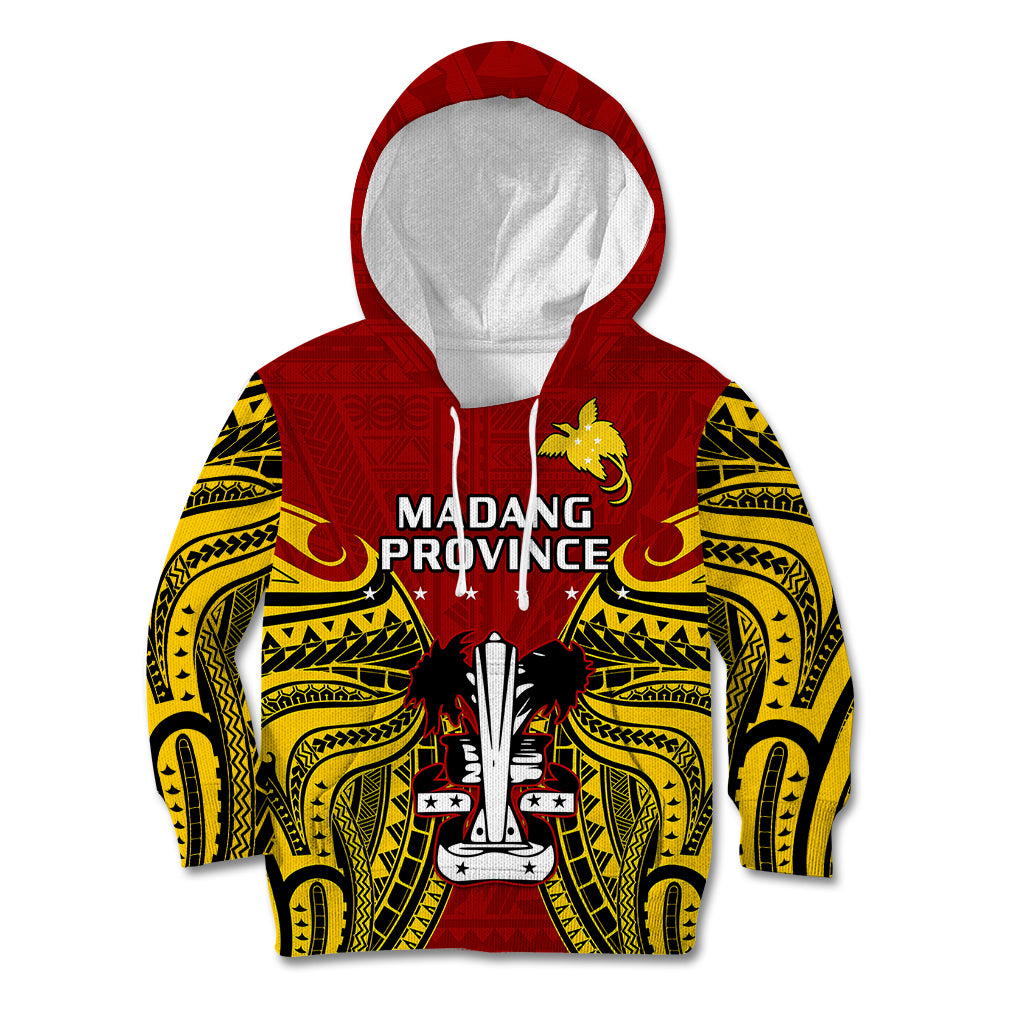 Papua New Guinea Kid Hoodie Madang Province Mix Coat Of Arms Polynesian Art LT14 Hoodie Red - Polynesian Pride