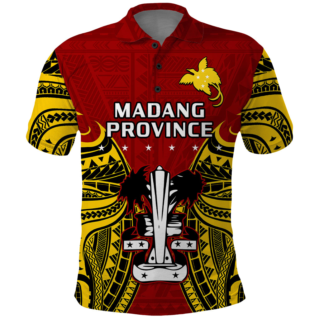 Papua New Guinea Polo Shirt Madang Province Mix Coat Of Arms Polynesian Art LT14 Red - Polynesian Pride