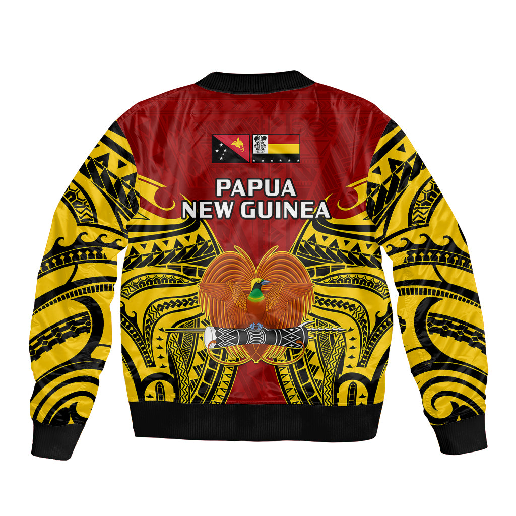 Papua New Guinea Sleeve Zip Bomber Jacket Madang Province Mix Coat Of Arms Polynesian Art LT14 - Polynesian Pride