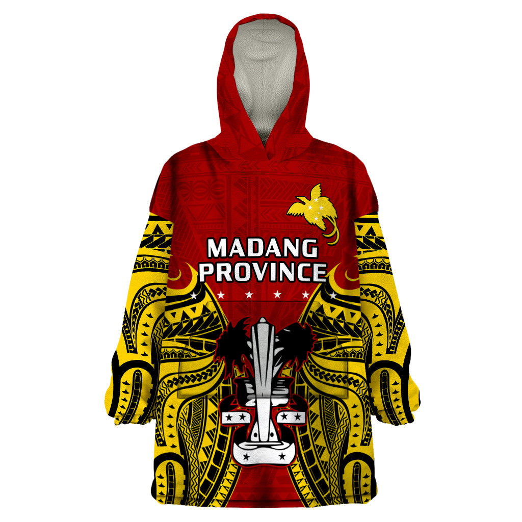 Papua New Guinea Wearable Blanket Hoodie Madang Province Mix Coat Of Arms Polynesian Art LT14 One Size Red - Polynesian Pride