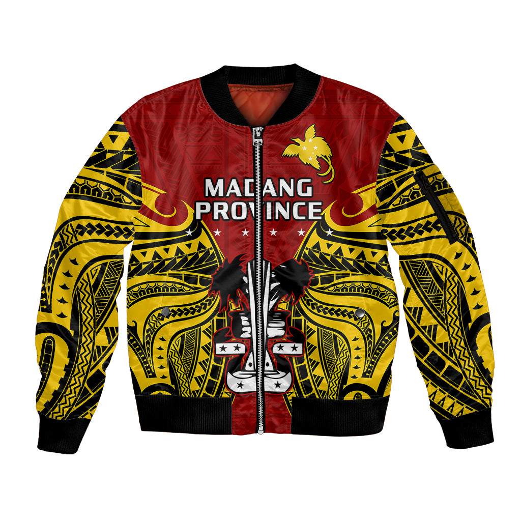 (Custom Personalised) Papua New Guinea Sleeve Zip Bomber Jacket Madang Province Mix Coat Of Arms Polynesian Art LT14 Unisex Red - Polynesian Pride
