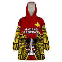 (Custom Personalised) Papua New Guinea Wearable Blanket Hoodie Madang Province Mix Coat Of Arms Polynesian Art LT14 One Size Red - Polynesian Pride