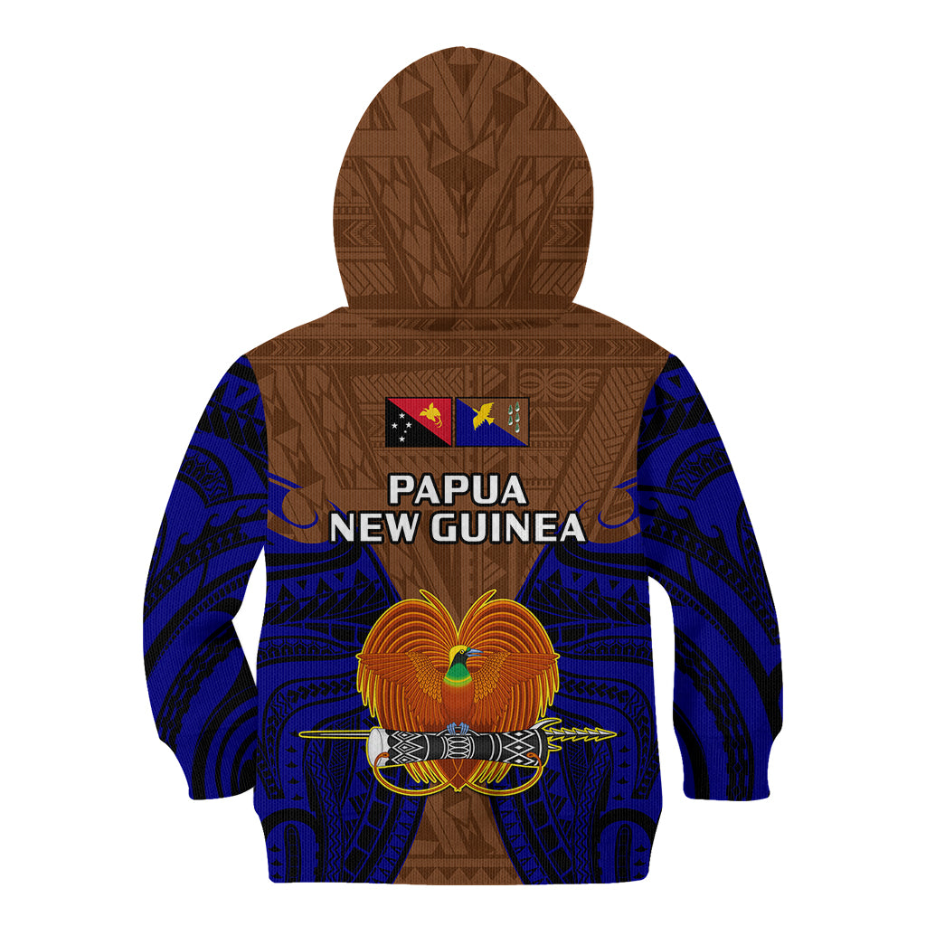 Papua New Guinea Kid Hoodie Manus Province Mix Coat Of Arms Polynesian Art LT14 Zip Hoodie Brown - Polynesian Pride