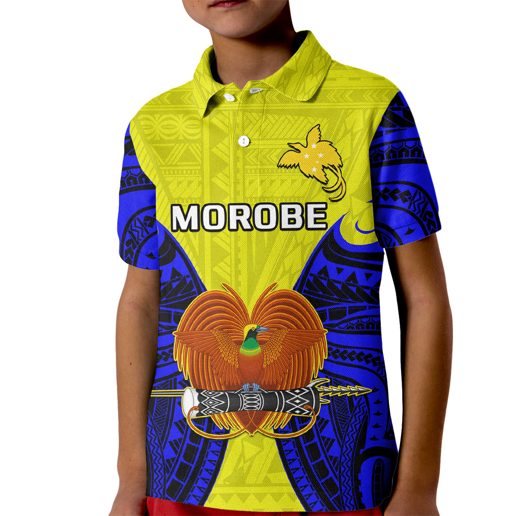 Papua New Guinea Kid Polo Shirt Morobe Province Mix Coat Of Arms Polynesian Art LT14 Kid Yellow - Polynesian Pride